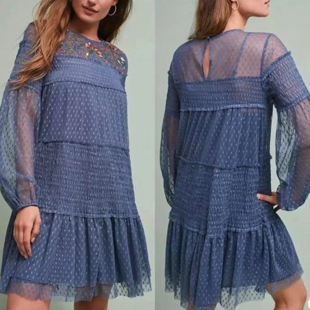 Maeve | Anthropologie Sarama embroidered swiss dot tunic dress Women’s size XS